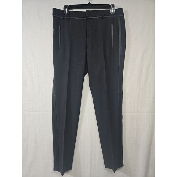 Vince Leather Trim Slim Wool Ankle Dress Pants Women's‎ 6 Charcoal Gray - Picture 1 of 8